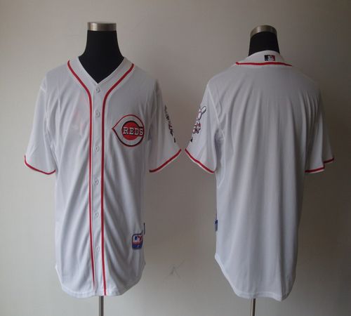 Reds Blank White Home Cool Base Stitched MLB Jersey - Click Image to Close